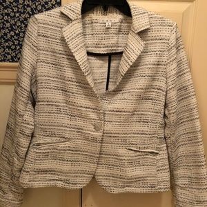 CAbi #505 White, Black Silver tweed look blazer, size 4